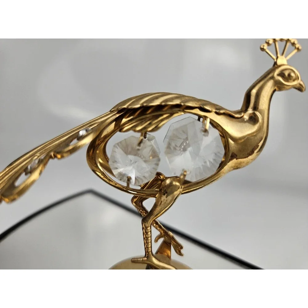 Vintage Peacock Figurine Austrian Crystal 24K Gold Plated Mascot USA No Box‎
